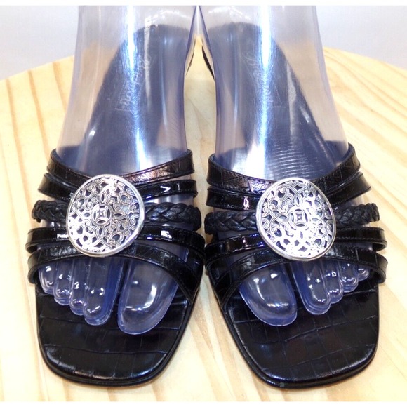 Brighton Kyoto Slip On Kitten Heel Sandals Womens Black Size 7 M Open Toe - Picture 1 of 8